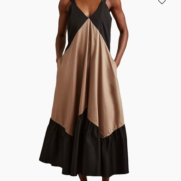 Reiss Natalia Colorblock Tan Black Cotton Maxi Dress UK 10 US 6 NWT - Picture 1 of 3